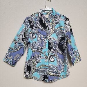 Chicos No Iron Shirt Blouse Womens Medium 8 Chicos 1 Paisley Multicolor Top
